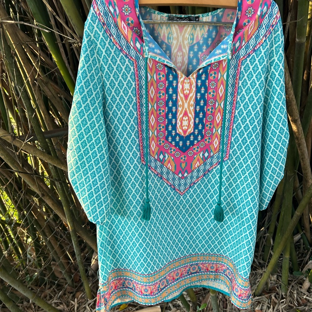 Bohemian Blue and Pink Women's Top